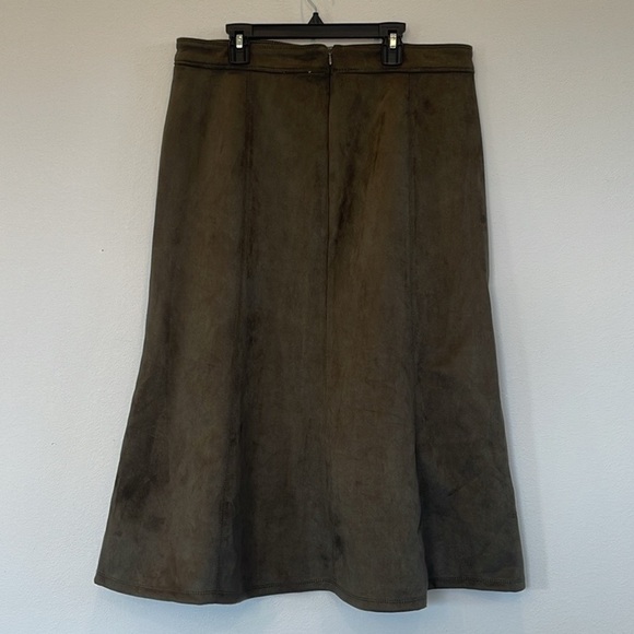 Elie Tahari Flare Faux Leather Skirt - Olive Green - Size 12 - - Picture 5 of 13